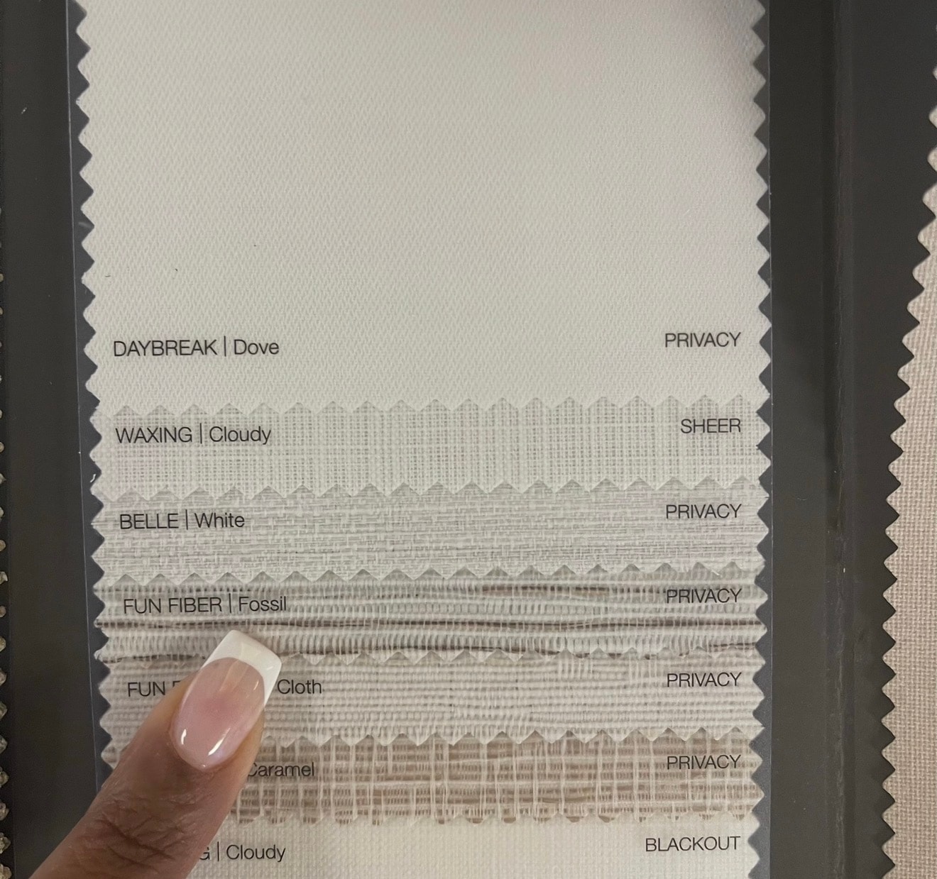 Interior design material swatches and fabric samples